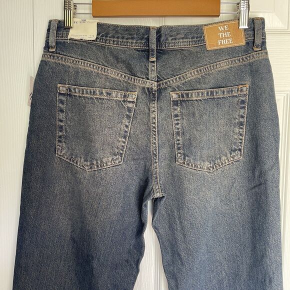 New Free People Jeans Womens 27 Blue Denim Maggie Mid Rise Straight We The Free - Picture 8 of 16